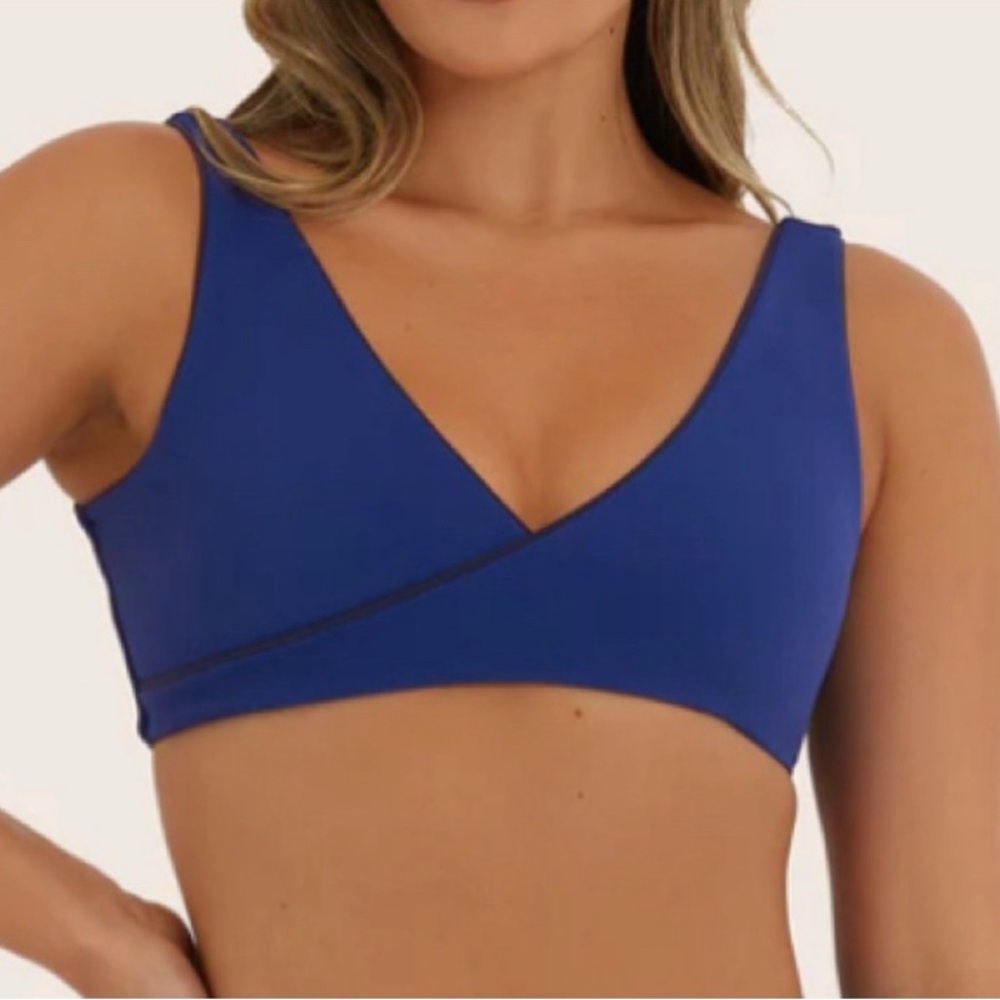 SET Active Airluxe Royal Blue Sports Bra Wrap Bralette Size L V-neck